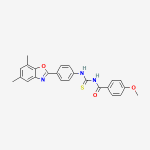 molecular formula C24H21N3O3S B3673270 N-{[4-(5,7-dimethyl-1,3-benzoxazol-2-yl)phenyl]carbamothioyl}-4-methoxybenzamide 