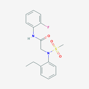 molecular formula C17H19FN2O3S B3673311 2-(2-ethyl-N-methylsulfonylanilino)-N-(2-fluorophenyl)acetamide 