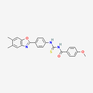 molecular formula C24H21N3O3S B3673565 N-{[4-(5,6-dimethyl-1,3-benzoxazol-2-yl)phenyl]carbamothioyl}-4-methoxybenzamide 