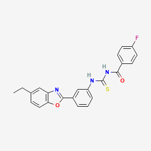 molecular formula C23H18FN3O2S B3673665 N-{[3-(5-ethyl-1,3-benzoxazol-2-yl)phenyl]carbamothioyl}-4-fluorobenzamide 