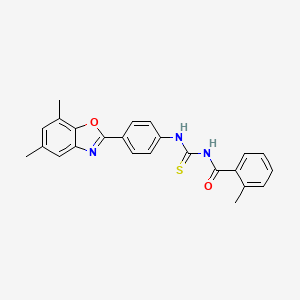 molecular formula C24H21N3O2S B3673894 N-{[4-(5,7-dimethyl-1,3-benzoxazol-2-yl)phenyl]carbamothioyl}-2-methylbenzamide 