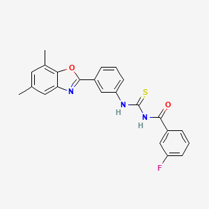 molecular formula C23H18FN3O2S B3674109 N-{[3-(5,7-dimethyl-1,3-benzoxazol-2-yl)phenyl]carbamothioyl}-3-fluorobenzamide 