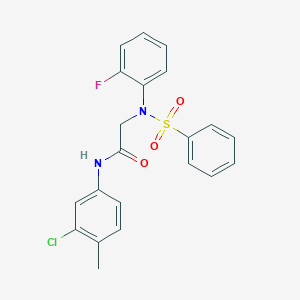 molecular formula C21H18ClFN2O3S B3674343 N~1~-(3-chloro-4-methylphenyl)-N~2~-(2-fluorophenyl)-N~2~-(phenylsulfonyl)glycinamide 