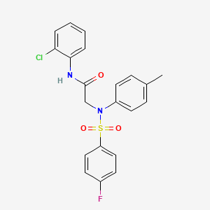 molecular formula C21H18ClFN2O3S B3674789 N-(2-chlorophenyl)-2-(N-(4-fluorophenyl)sulfonyl-4-methylanilino)acetamide 