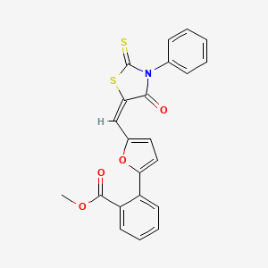 molecular formula C22H15NO4S2 B3674884 METHYL 2-(5-{[(5E)-4-OXO-3-PHENYL-2-SULFANYLIDENE-1,3-THIAZOLIDIN-5-YLIDENE]METHYL}FURAN-2-YL)BENZOATE 