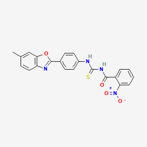 molecular formula C22H16N4O4S B3675368 N-{[4-(6-methyl-1,3-benzoxazol-2-yl)phenyl]carbamothioyl}-2-nitrobenzamide 