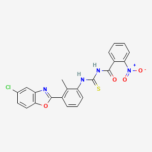 molecular formula C22H15ClN4O4S B3675660 N-{[3-(5-chloro-1,3-benzoxazol-2-yl)-2-methylphenyl]carbamothioyl}-2-nitrobenzamide 