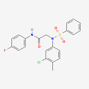 molecular formula C21H18ClFN2O3S B3675669 2-[N-(benzenesulfonyl)-3-chloro-4-methylanilino]-N-(4-fluorophenyl)acetamide 