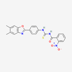 molecular formula C23H18N4O4S B3675905 N-({[4-(5,6-dimethyl-1,3-benzoxazol-2-yl)phenyl]amino}carbonothioyl)-2-nitrobenzamide 