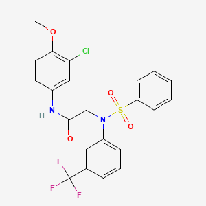 molecular formula C22H18ClF3N2O4S B3675985 N~1~-(3-chloro-4-methoxyphenyl)-N~2~-(phenylsulfonyl)-N~2~-[3-(trifluoromethyl)phenyl]glycinamide 