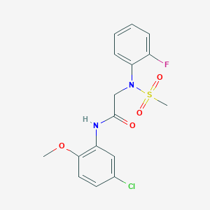 molecular formula C16H16ClFN2O4S B3676015 N-(5-chloro-2-methoxyphenyl)-2-(2-fluoro-N-methylsulfonylanilino)acetamide 