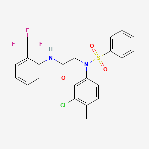molecular formula C22H18ClF3N2O3S B3676477 2-[N-(benzenesulfonyl)-3-chloro-4-methylanilino]-N-[2-(trifluoromethyl)phenyl]acetamide 