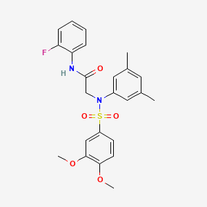 molecular formula C24H25FN2O5S B3676916 2-(N-(3,4-dimethoxyphenyl)sulfonyl-3,5-dimethylanilino)-N-(2-fluorophenyl)acetamide 