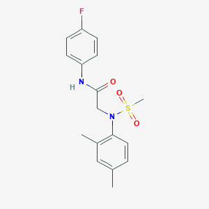 molecular formula C17H19FN2O3S B3677477 2-(2,4-dimethyl-N-methylsulfonylanilino)-N-(4-fluorophenyl)acetamide 
