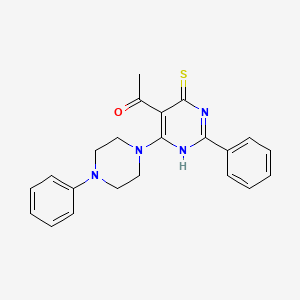 molecular formula C22H22N4OS B3677594 1-[2-PHENYL-4-(4-PHENYLPIPERAZIN-1-YL)-6-SULFANYLIDENE-1,6-DIHYDROPYRIMIDIN-5-YL]ETHAN-1-ONE 