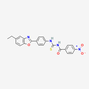 molecular formula C23H18N4O4S B3677697 N-{[4-(5-ethyl-1,3-benzoxazol-2-yl)phenyl]carbamothioyl}-4-nitrobenzamide 