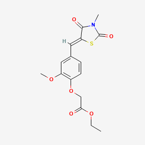 molecular formula C16H17NO6S B3677911 ethyl {2-methoxy-4-[(Z)-(3-methyl-2,4-dioxo-1,3-thiazolidin-5-ylidene)methyl]phenoxy}acetate 
