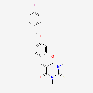 molecular formula C20H17FN2O3S B3677944 5-{4-[(4-fluorobenzyl)oxy]benzylidene}-1,3-dimethyl-2-thioxodihydropyrimidine-4,6(1H,5H)-dione 
