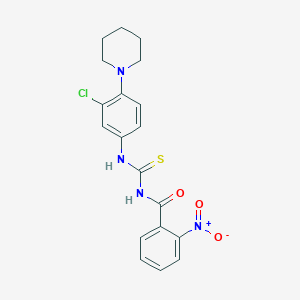 molecular formula C19H19ClN4O3S B3678291 N-{[3-chloro-4-(piperidin-1-yl)phenyl]carbamothioyl}-2-nitrobenzamide 