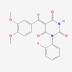 molecular formula C19H15FN2O5 B3678992 (5Z)-5-(3,4-dimethoxybenzylidene)-1-(2-fluorophenyl)pyrimidine-2,4,6(1H,3H,5H)-trione 