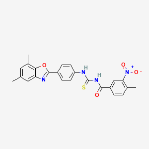 molecular formula C24H20N4O4S B3679164 N-{[4-(5,7-dimethyl-1,3-benzoxazol-2-yl)phenyl]carbamothioyl}-4-methyl-3-nitrobenzamide 