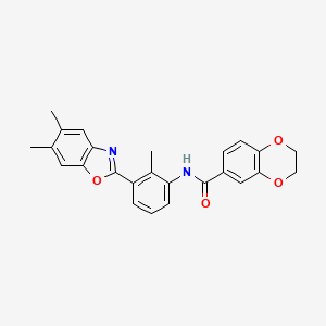molecular formula C25H22N2O4 B3679583 N-[3-(5,6-dimethyl-1,3-benzoxazol-2-yl)-2-methylphenyl]-2,3-dihydro-1,4-benzodioxine-6-carboxamide 