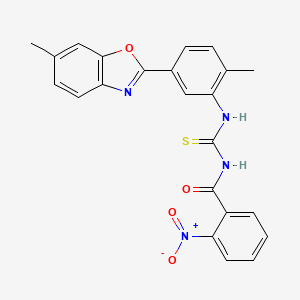 molecular formula C23H18N4O4S B3679753 N-{[2-methyl-5-(6-methyl-1,3-benzoxazol-2-yl)phenyl]carbamothioyl}-2-nitrobenzamide 