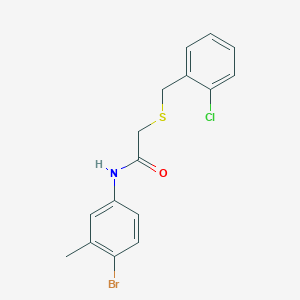 molecular formula C16H15BrClNOS B3680126 N-(4-bromo-3-methylphenyl)-2-[(2-chlorophenyl)methylsulfanyl]acetamide 