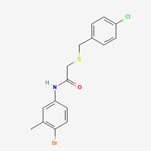 molecular formula C16H15BrClNOS B3680792 N-(4-bromo-3-methylphenyl)-2-[(4-chlorophenyl)methylsulfanyl]acetamide 