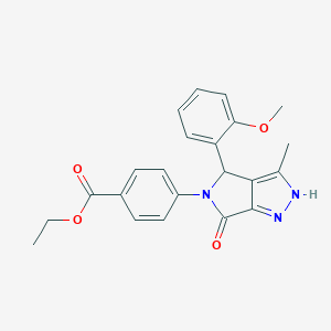 molecular formula C22H21N3O4 B368136 ethyl 4-(4-(2-methoxyphenyl)-3-methyl-6-oxo-4,6-dihydropyrrolo[3,4-c]pyrazol-5(1H)-yl)benzoate CAS No. 841207-80-5