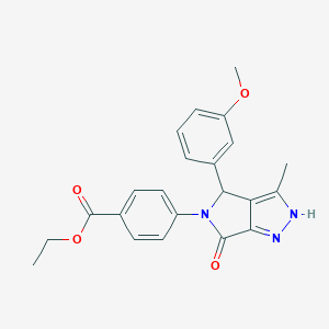 molecular formula C22H21N3O4 B368137 ethyl 4-(4-(3-methoxyphenyl)-3-methyl-6-oxo-4,6-dihydropyrrolo[3,4-c]pyrazol-5(1H)-yl)benzoate CAS No. 575460-14-9