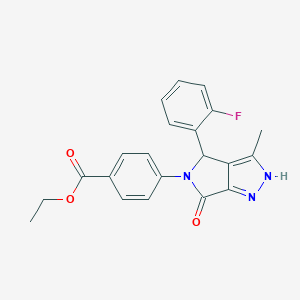 molecular formula C21H18FN3O3 B368139 Ethyl 4-[4-(2-fluorophenyl)-3-methyl-6-oxo-2,4-dihydropyrrolo[3,4-c]pyrazol-5-yl]benzoate CAS No. 696629-01-3