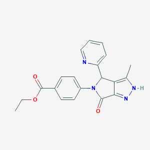 molecular formula C20H18N4O3 B368141 ethyl 4-(3-methyl-6-oxo-4-(2-pyridinyl)-4,6-dihydropyrrolo[3,4-c]pyrazol-5(1H)-yl)benzoate CAS No. 577696-76-5