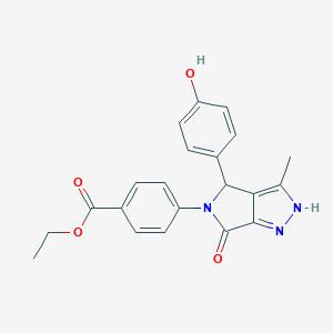 molecular formula C21H19N3O4 B368144 ethyl 4-(4-(4-hydroxyphenyl)-3-methyl-6-oxo-4,6-dihydropyrrolo[3,4-c]pyrazol-5(1H)-yl)benzoate CAS No. 573695-84-8
