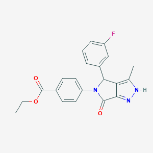 molecular formula C21H18FN3O3 B368145 ethyl 4-(4-(3-fluorophenyl)-3-methyl-6-oxo-4,6-dihydropyrrolo[3,4-c]pyrazol-5(1H)-yl)benzoate CAS No. 578720-99-7