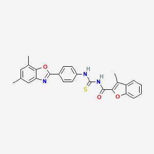 molecular formula C26H21N3O3S B3681789 N-({[4-(5,7-dimethyl-1,3-benzoxazol-2-yl)phenyl]amino}carbonothioyl)-3-methyl-1-benzofuran-2-carboxamide 