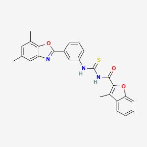 molecular formula C26H21N3O3S B3681891 N-{[3-(5,7-dimethyl-1,3-benzoxazol-2-yl)phenyl]carbamothioyl}-3-methyl-1-benzofuran-2-carboxamide 