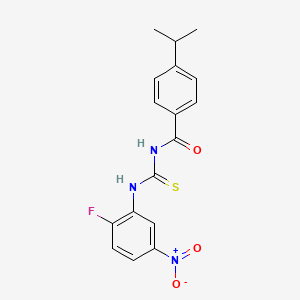 molecular formula C17H16FN3O3S B3682026 N-[(2-fluoro-5-nitrophenyl)carbamothioyl]-4-(propan-2-yl)benzamide 