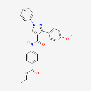 molecular formula C26H23N3O4 B3682226 ethyl 4-({[3-(4-methoxyphenyl)-1-phenyl-1H-pyrazol-4-yl]carbonyl}amino)benzoate 