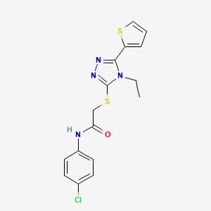 molecular formula C16H15ClN4OS2 B3682765 N-(4-chlorophenyl)-2-{[4-ethyl-5-(thiophen-2-yl)-4H-1,2,4-triazol-3-yl]sulfanyl}acetamide CAS No. 378215-27-1