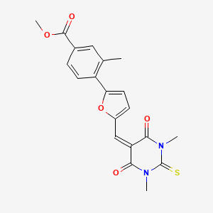 molecular formula C20H18N2O5S B3683631 methyl 4-{5-[(1,3-dimethyl-4,6-dioxo-2-thioxotetrahydropyrimidin-5(2H)-ylidene)methyl]furan-2-yl}-3-methylbenzoate 