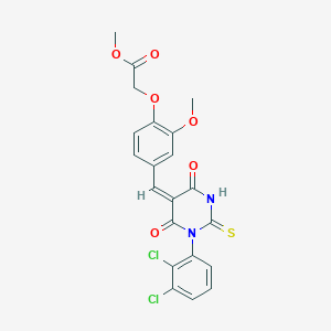 molecular formula C21H16Cl2N2O6S B3683829 methyl (4-{(E)-[1-(2,3-dichlorophenyl)-4,6-dioxo-2-thioxotetrahydropyrimidin-5(2H)-ylidene]methyl}-2-methoxyphenoxy)acetate 