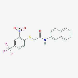 molecular formula C19H13F3N2O3S B3684532 N-(naphthalen-2-yl)-2-{[2-nitro-4-(trifluoromethyl)phenyl]sulfanyl}acetamide 