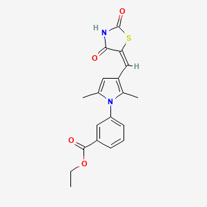 molecular formula C19H18N2O4S B3685078 ETHYL 3-(3-{[(5E)-2,4-DIOXO-1,3-THIAZOLIDIN-5-YLIDENE]METHYL}-2,5-DIMETHYL-1H-PYRROL-1-YL)BENZOATE 