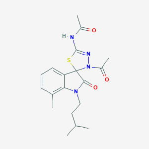 molecular formula C19H24N4O3S B368509 N-[3'-acetyl-7-methyl-1-(3-methylbutyl)-2-oxo-1,2-dihydro-3'H-spiro[indole-3,2'-[1,3,4]thiadiazol]-5'-yl]acetamide CAS No. 905787-42-0