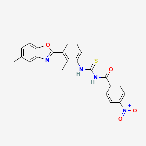 molecular formula C24H20N4O4S B3686148 N-({[3-(5,7-dimethyl-1,3-benzoxazol-2-yl)-2-methylphenyl]amino}carbonothioyl)-4-nitrobenzamide 