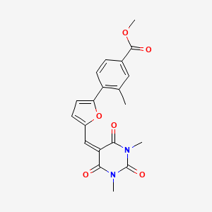 molecular formula C20H18N2O6 B3686219 METHYL 4-(5-{[1,3-DIMETHYL-2,4,6-TRIOXOTETRAHYDRO-5(2H)-PYRIMIDINYLIDEN]METHYL}-2-FURYL)-3-METHYLBENZOATE 