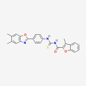 molecular formula C26H21N3O3S B3686369 N-{[4-(5,6-dimethyl-1,3-benzoxazol-2-yl)phenyl]carbamothioyl}-3-methyl-1-benzofuran-2-carboxamide 