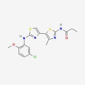 molecular formula C17H17ClN4O2S2 B3686373 N-(5-{2-[(5-Chloro-2-methoxyphenyl)amino]-1,3-thiazol-4-YL}-4-methyl-1,3-thiazol-2-YL)propanamide 