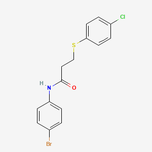 molecular formula C15H13BrClNOS B3686542 N-(4-bromophenyl)-3-((4-chlorophenyl)thio)propanamide 